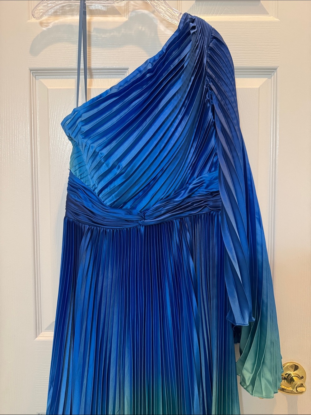 Mac Duggal 49903 Blue Pleated Charmeuse One Shoulder Ombre Gown Size 10 NWOT - Picture 10 of 13